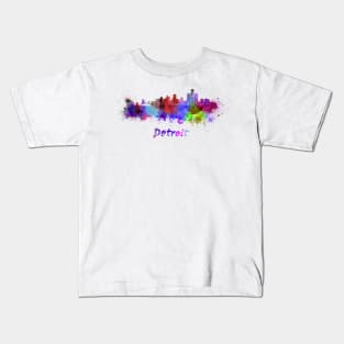 Detroit skyline in watercolor Kids T-Shirt